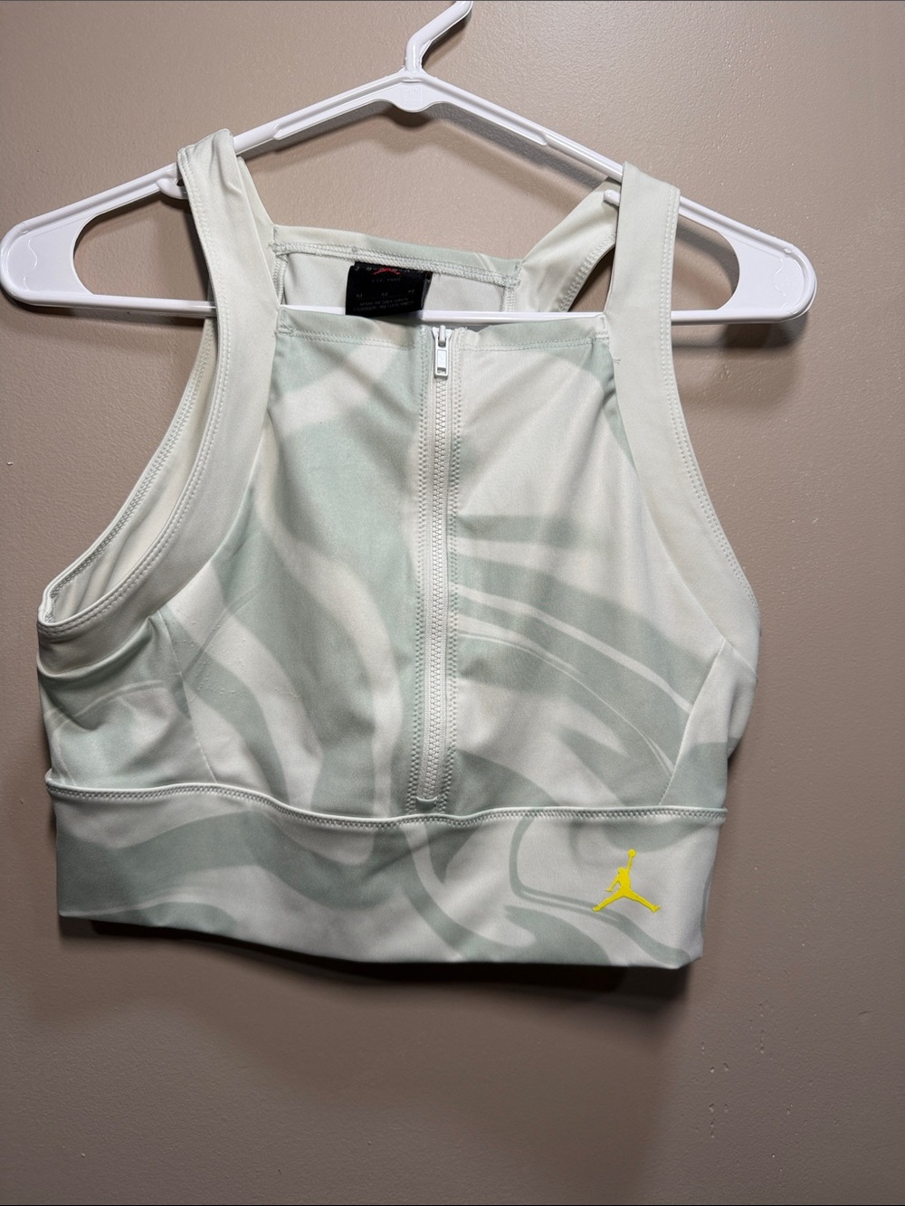 Jordan Mint Green Front-Zip Sports Bra with Yellow Jumpman size medium